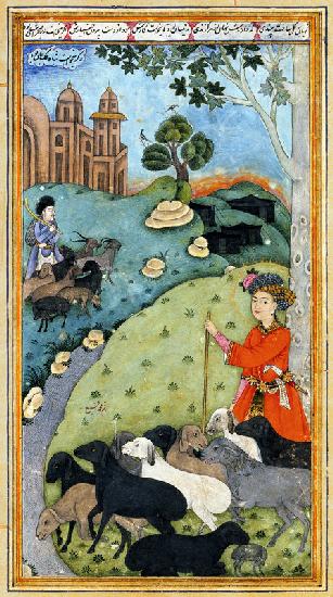 Miniatur aus "Yusuf und Zulaikha" (Liebesgeschichte von Josef und der Frau des Potiphar) von Dschami