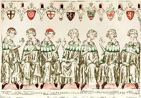 Sieben Kurfürsten wählen Heinrich VII. zum König (Kopie einer Miniatur aus Balduineum)