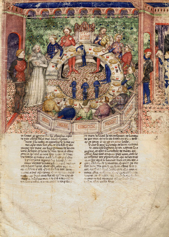 Die Ritter der Tafelrunde (Miniatur aus La Quête du Saint Graal et la Mort d'Arthus) von Unbekannter Meister