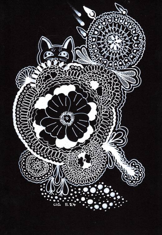 Gatto Katze mit Blumen von Urs Grünenfelder