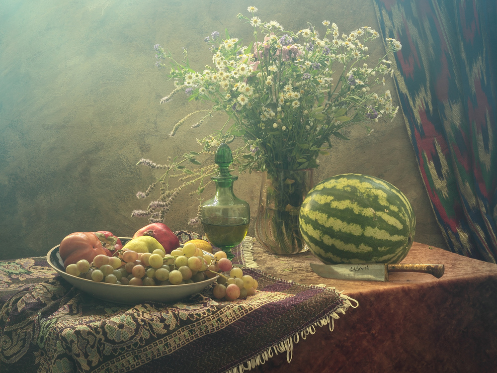 Still Life With Watermelon and Fruit von UstinaGreen