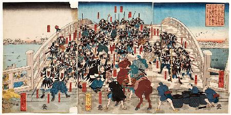Die herrenlosen Samurai kehren über die Ryogoku-Brücke zurück Um 1847