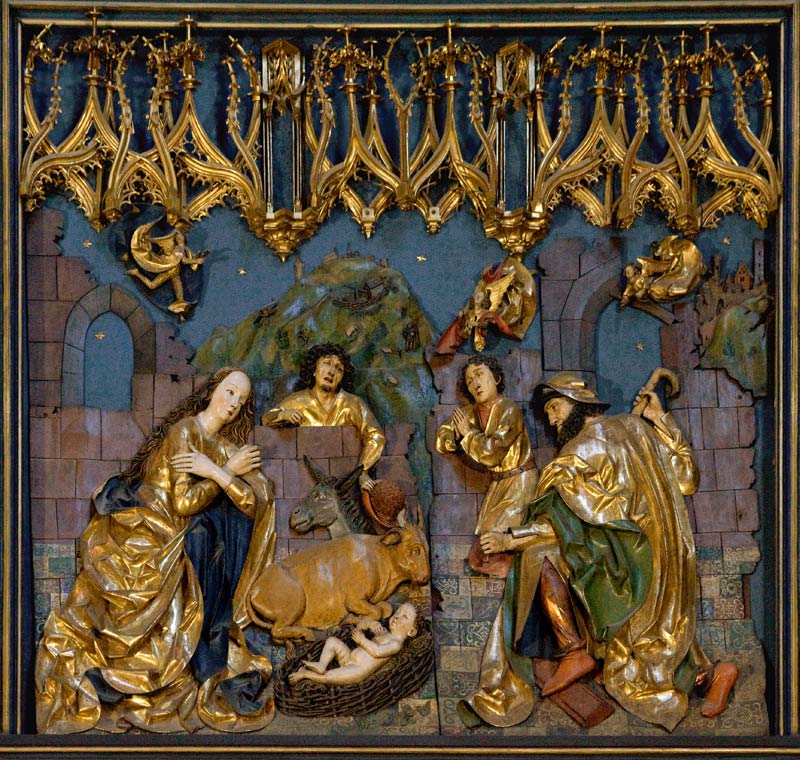 Der Krakauer Marienaltar: Die Geburt Christi (linkes mittleres Flügelrelief) von Veit Stoß