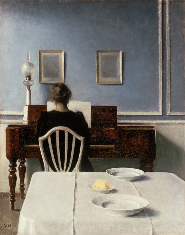 Interieur mit junger Frau am Klavier von Vilhelm Hammershoi