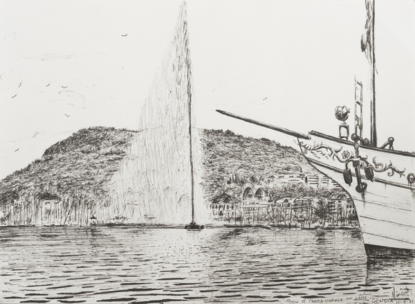 Geneva fountain and bow of pleasure cruiser von Vincent Alexander Booth