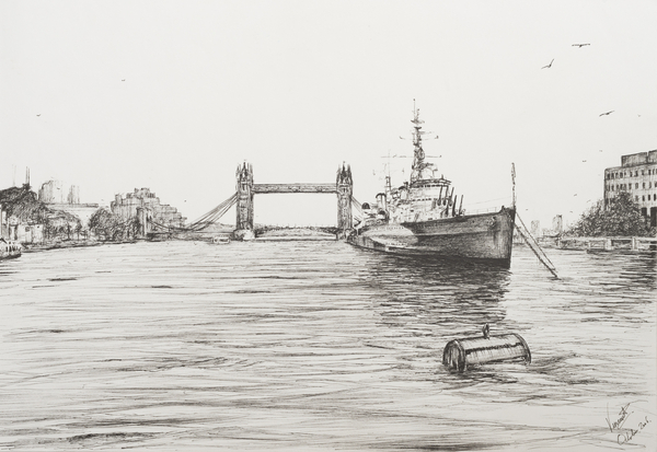 HMS Belfast on the river Thames London von Vincent Alexander Booth