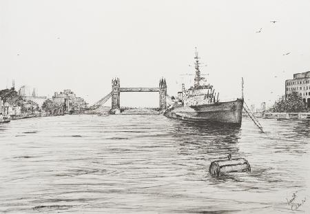 HMS Belfast on the river Thames London