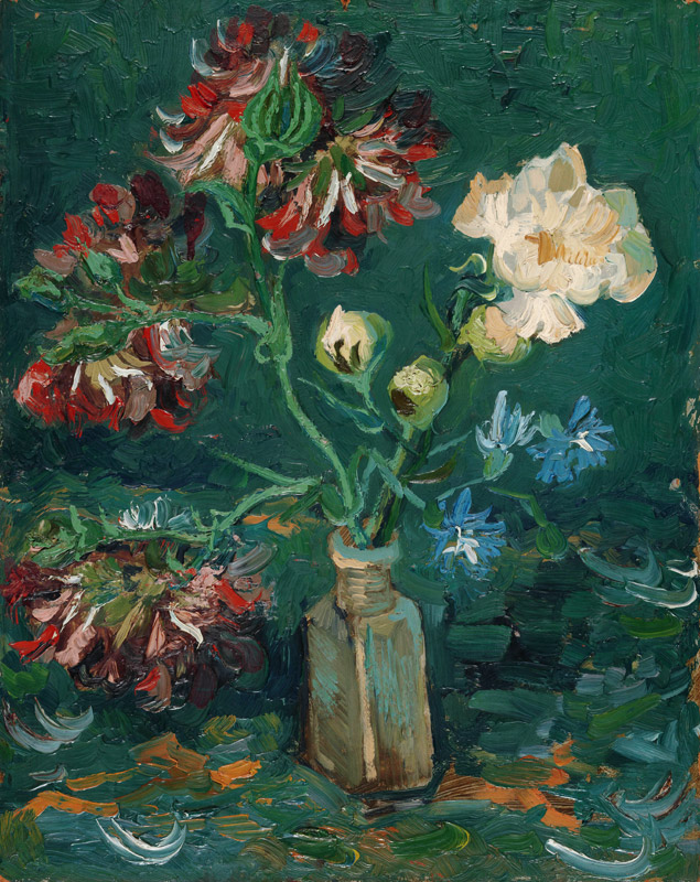 Flasche mit Pfingstrosen und Rittersporn von Vincent van Gogh