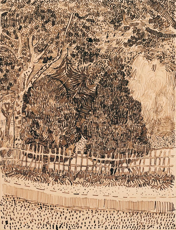 V.van Gogh, Park with Fence /Draw./1888 von Vincent van Gogh