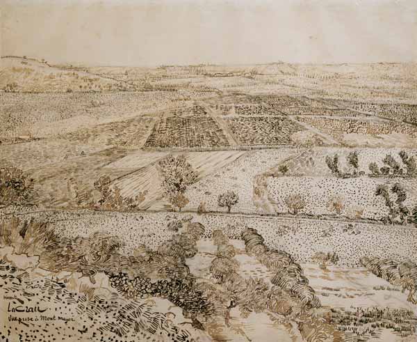 La Crau fr.Montmajour /Drawing von Vincent van Gogh