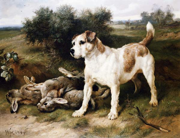 Ein Foxterrier mit der Beute des Tages von Walter Hunt