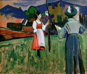 Münter, Gabriele Malerin; 1877-1962. Murnau - Gabriele Münter beim Malen
