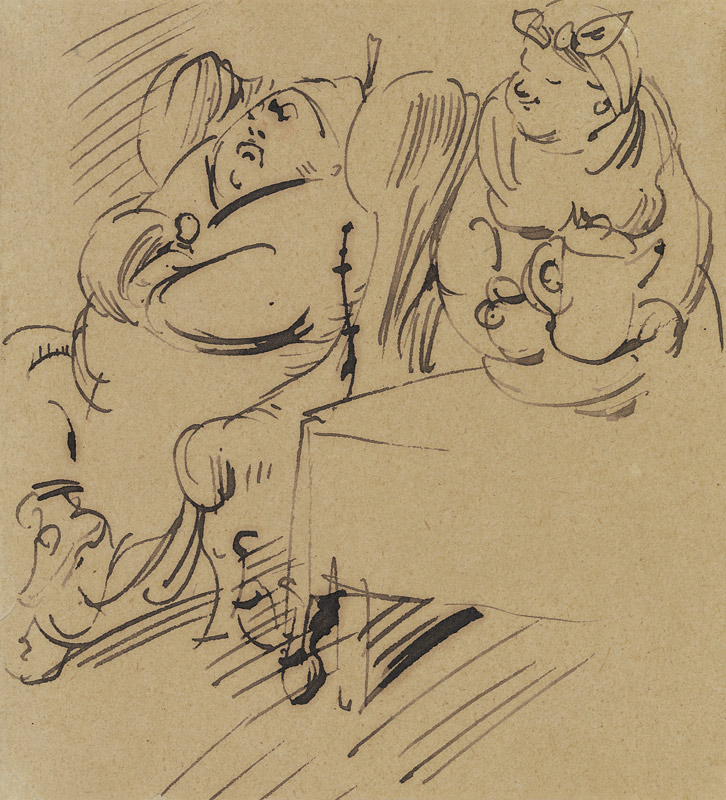 Frau Knopp serviert ihrem Mann Kaffee von Wilhelm Busch