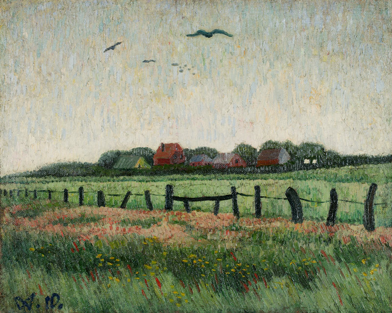 Landschaft mit Krähen am Himmel von Wilhelm Morgner