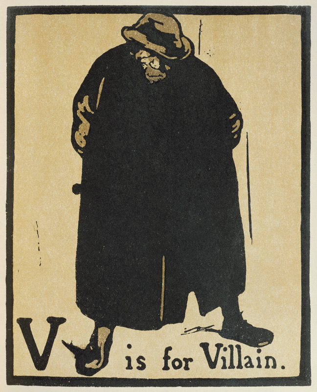 V steht für Villain, Illustration aus An Alphabet, Pub. 1898 von William Nicholson