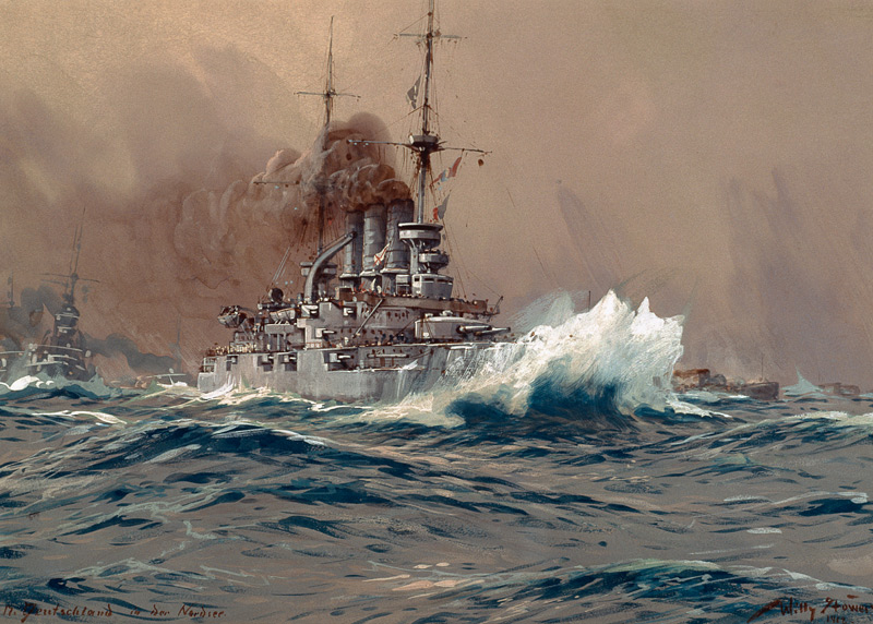 Das Flottenflaggschiff S.M.S. "Deutschland "in der Nordsee von Willy Stöwer