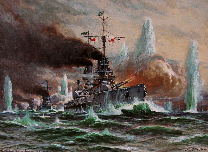 Die Seeschlacht vor dem Skagerrak am 31.Mai 1916 Entstanden von Willy Stöwer