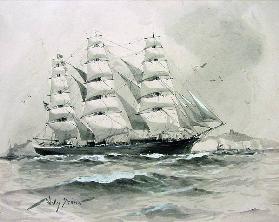 Ein Vollschiff vor den Felsen von Dover