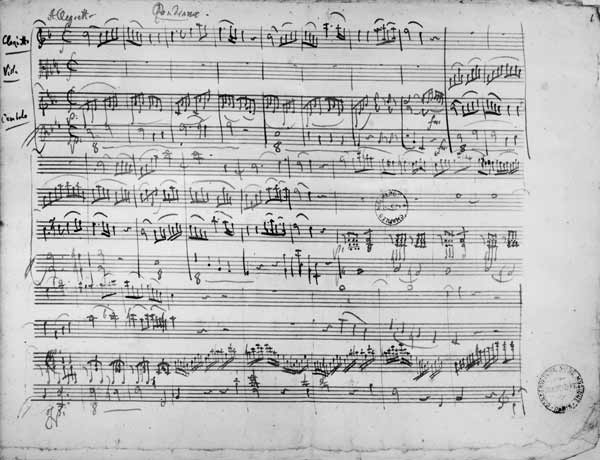 Ms.222 fol.6 Trio, in E flat major ''Kegelstatt'' for piano, clarinet, violin and viola (K 498) 1786 von Wolfgang Amadeus Mozart
