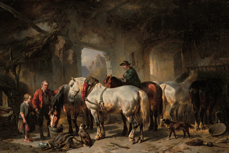 Horses Feeding in the Stable von Wouter Verschuur