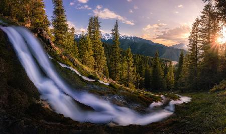 High mountains and flowing water